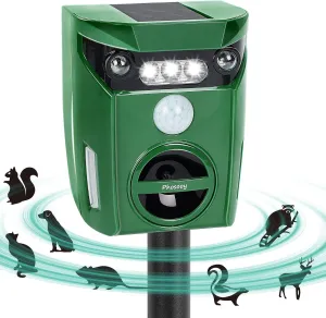 Ultrasonic Animal Repeller, Outdoor Waterproof Solar Animal Deterrent Repellent with Motion Sensor & LED Flashing Lights, Drive Away Cats, Squirrels, Rats, Skunks, Raccoons and Deer