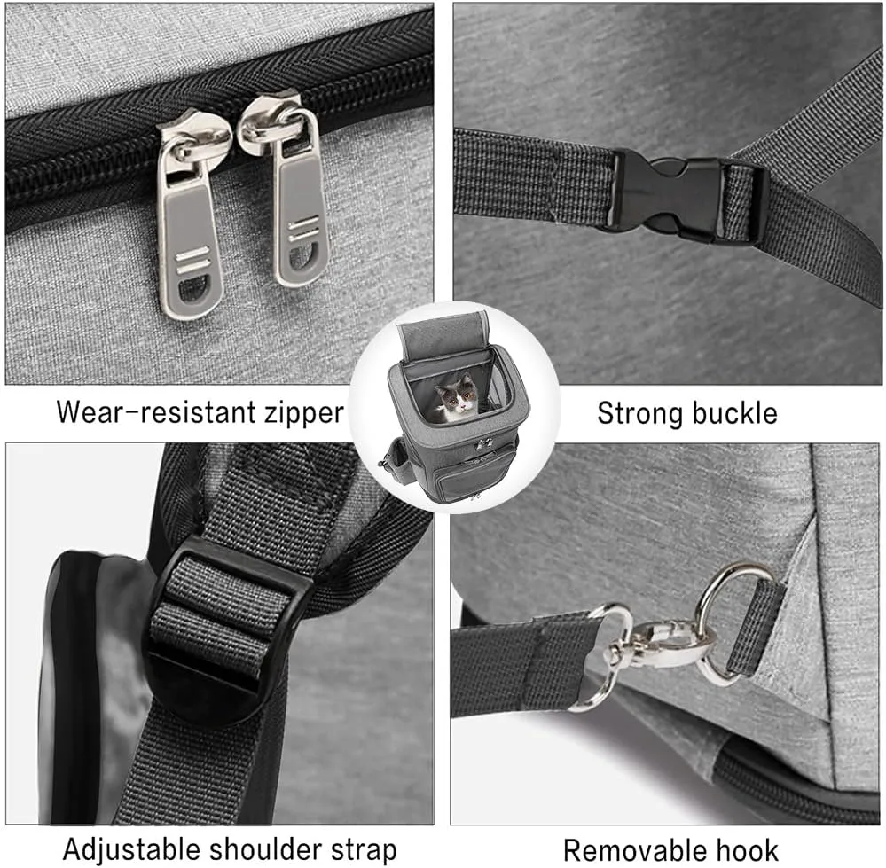 Wheeled Pet Carrier Backpack Pet Stroller, Travel Carrier, Car Seat for Small Dogs Cats Puppies, Comfort Cat Backpack Removable Rolling Wheels  Mesh Ventilation Windows (Grey)