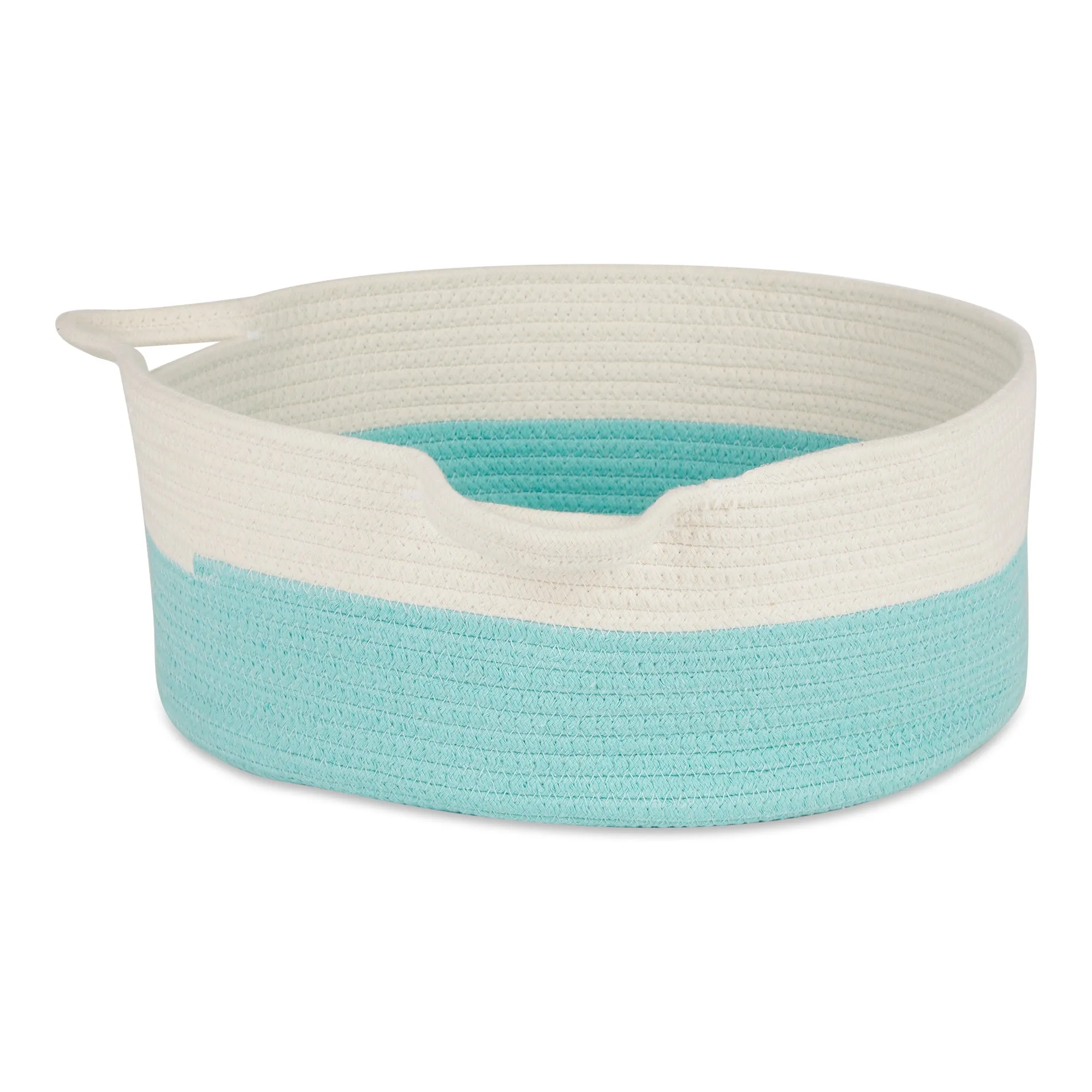 White & Aqua Cotton Rope Cat Ears Pet Basket