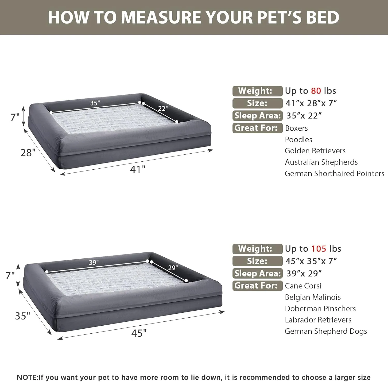 WNPETHOME Orthopedic Dog Beds Large Sized Dog, Extra Large Waterproof Dog Couch with Removable Washable Cover & Anti-Slip Bottom, XL Dog Crate Bed with Sides(Dark Gery)