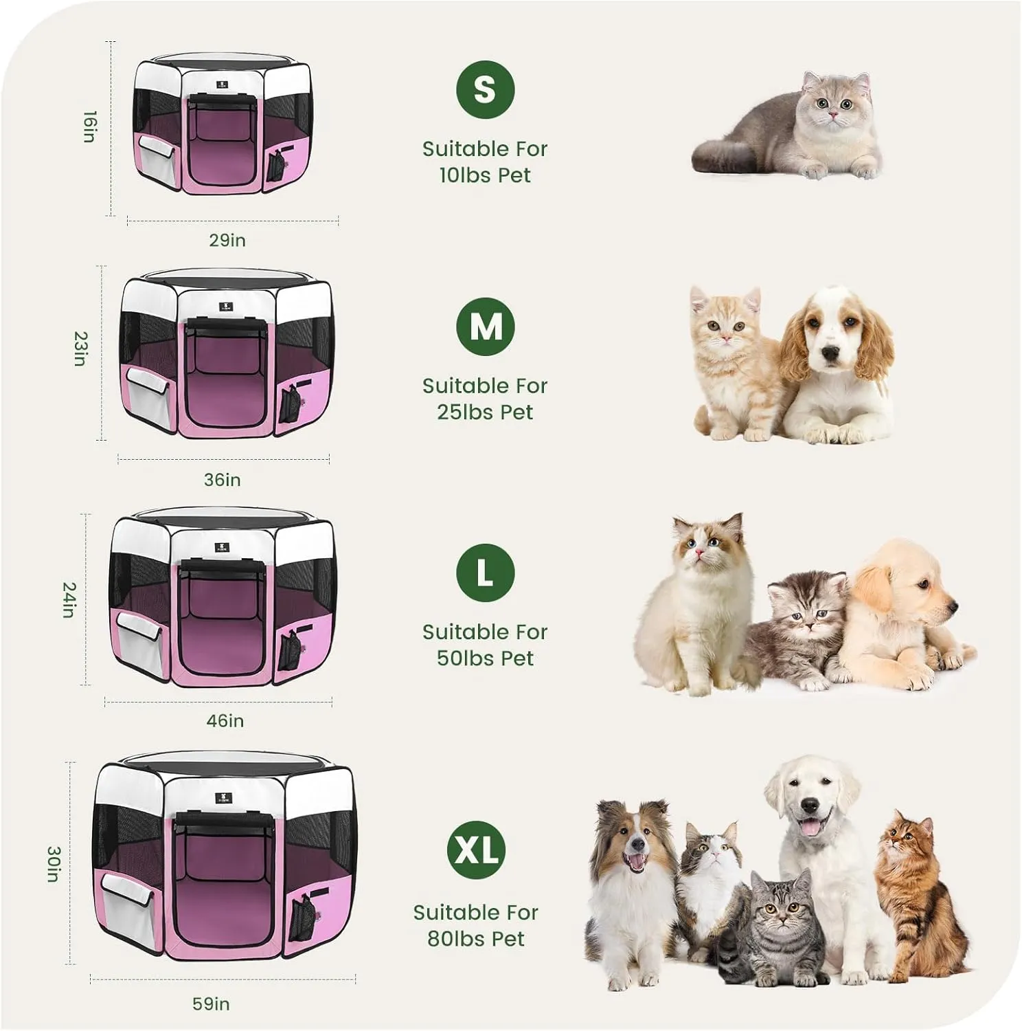 X-ZONE PET Portable Foldable Pet Dog Cat Playpen Crates Kennel/Premium 600D Oxford Cloth,Removable Zipper Top, Indoor and Outdoor Use (XL, Pink)