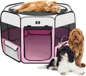 X-ZONE PET Portable Foldable Pet Dog Cat Playpen Crates Kennel/Premium 600D Oxford Cloth,Removable Zipper Top, Indoor and Outdoor Use (XL, Pink)
