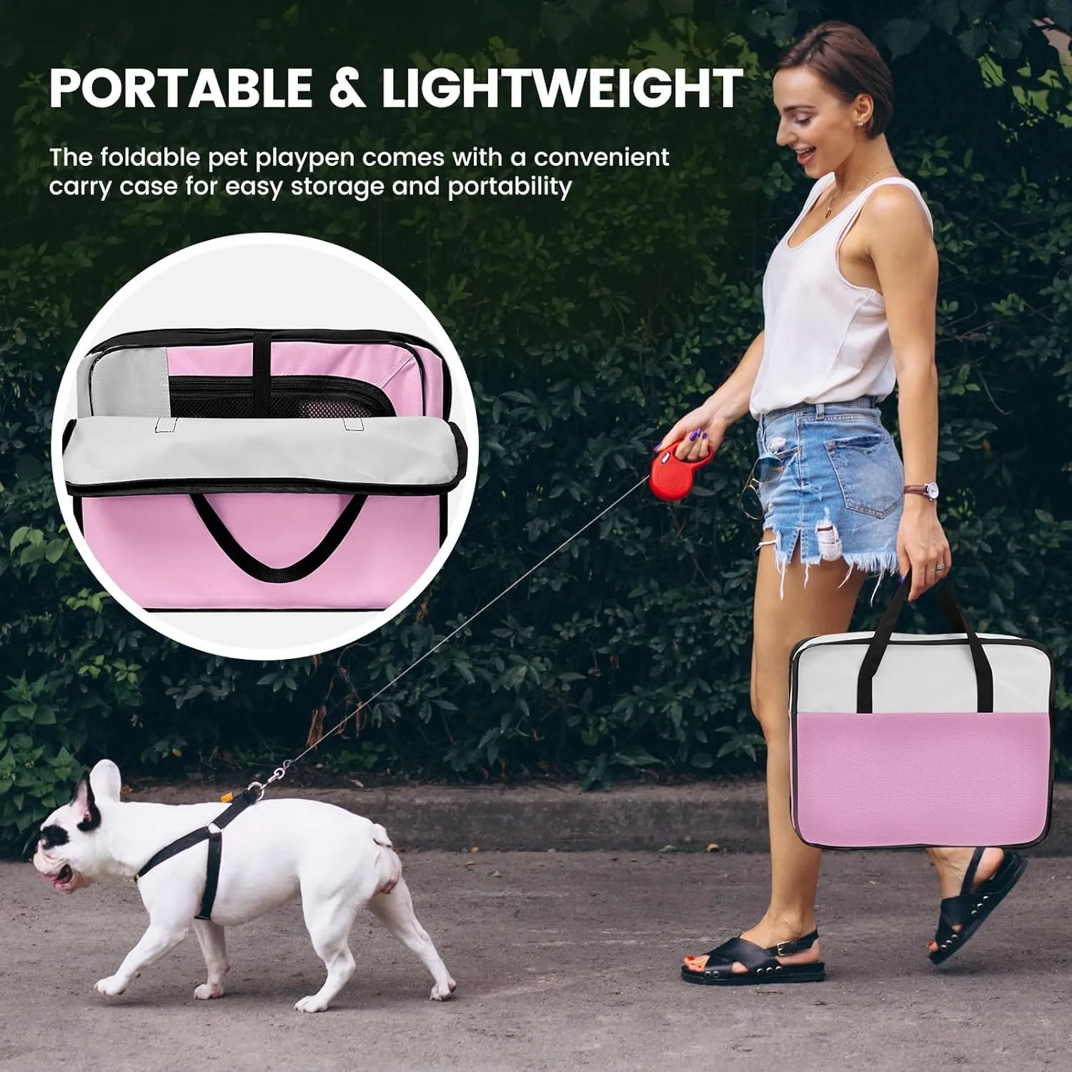 X-ZONE PET Portable Foldable Pet Dog Cat Playpen Crates Kennel/Premium 600D Oxford Cloth,Removable Zipper Top, Indoor and Outdoor Use (XL, Pink)